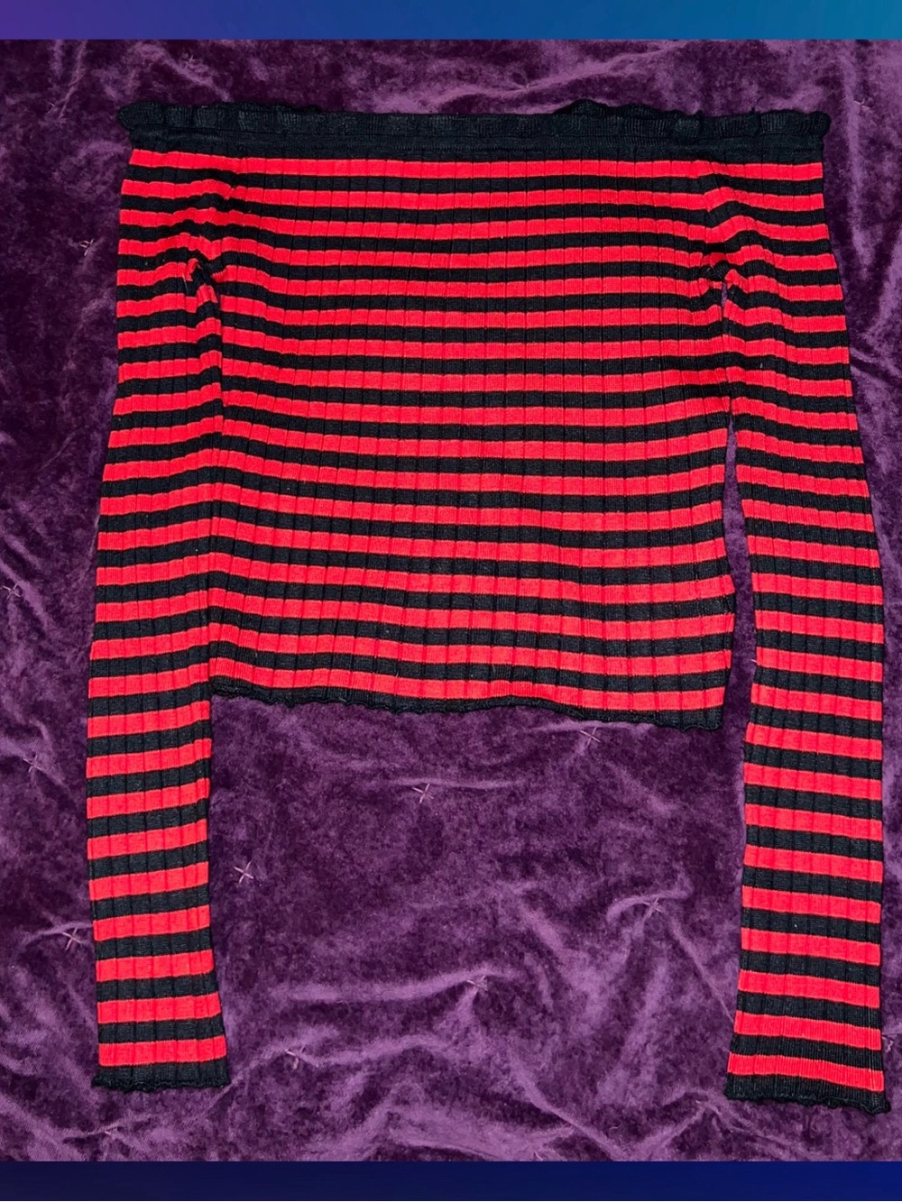 Forever 21 Off The Shoulder Lettuce Hem Striped Long Sleeve Blouse Top